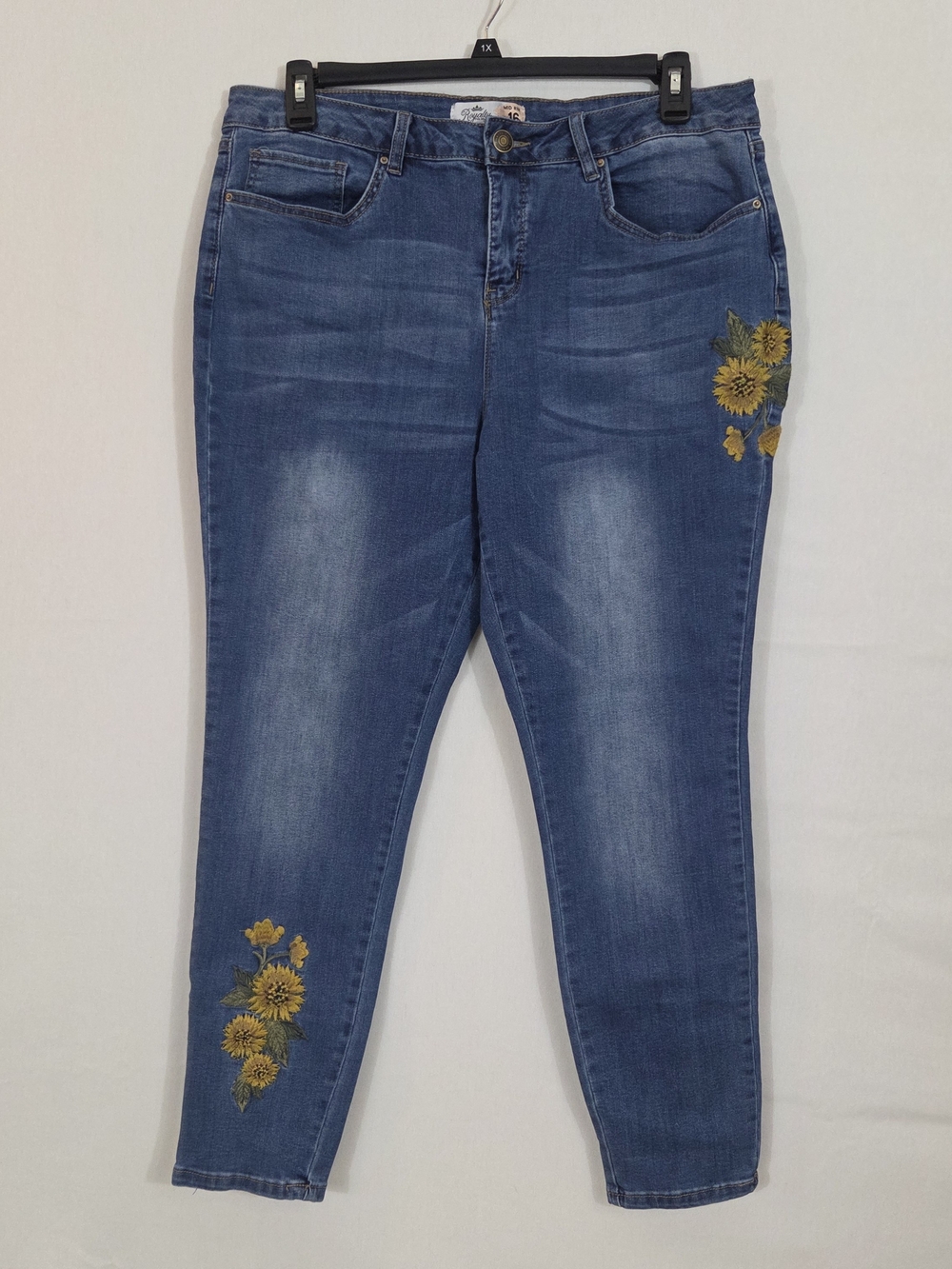 Royalty For Me Blue Skinny Jeans with Yellow Floral Embroidery